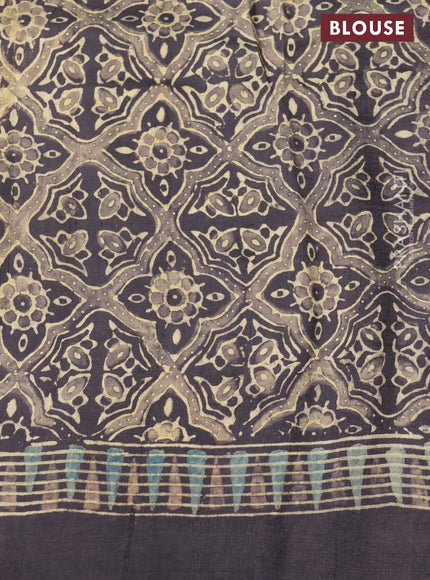 Printed silk saree grey with allover ajrakh prints and simple border