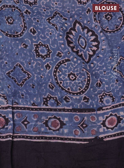 Printed silk saree blue and black with allover ajrakh prints and simple border