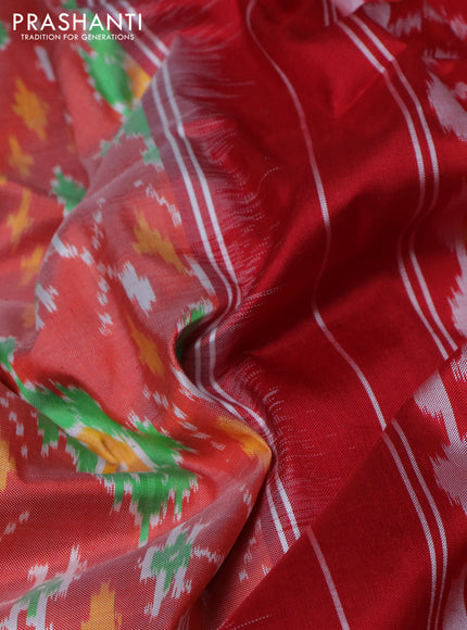 Pochampally silk saree orange and red with allover ikat weaves and long zari woven border