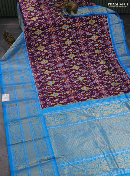 Pochampally silk saree purple and cs blue with allover ikat weaves and long zari woven border