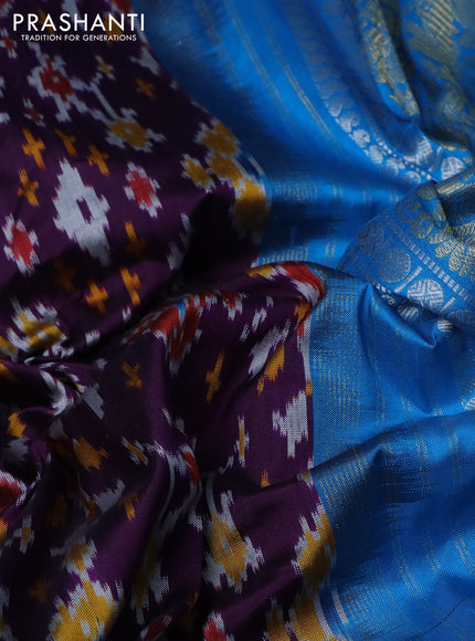 Pochampally silk saree purple and cs blue with allover ikat weaves and long zari woven border