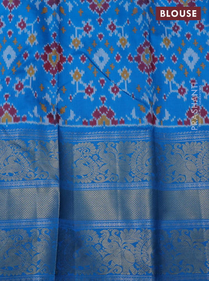 Pochampally silk saree purple and cs blue with allover ikat weaves and long zari woven border