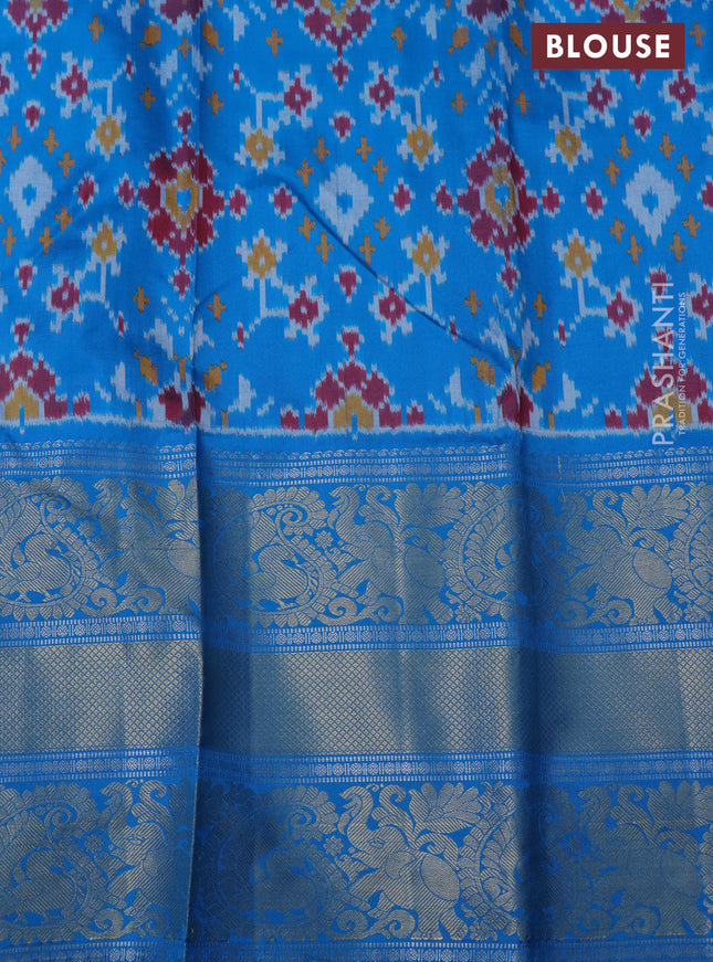 Pochampally silk saree purple and cs blue with allover ikat weaves and long zari woven border