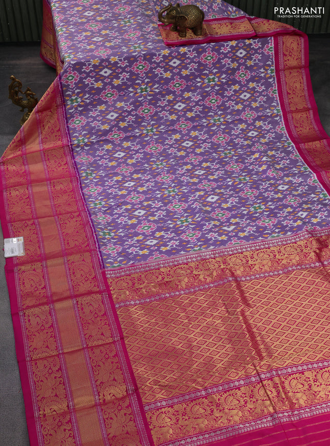 Pochampally silk saree lavender and pink with allover ikat weaves and long zari woven border