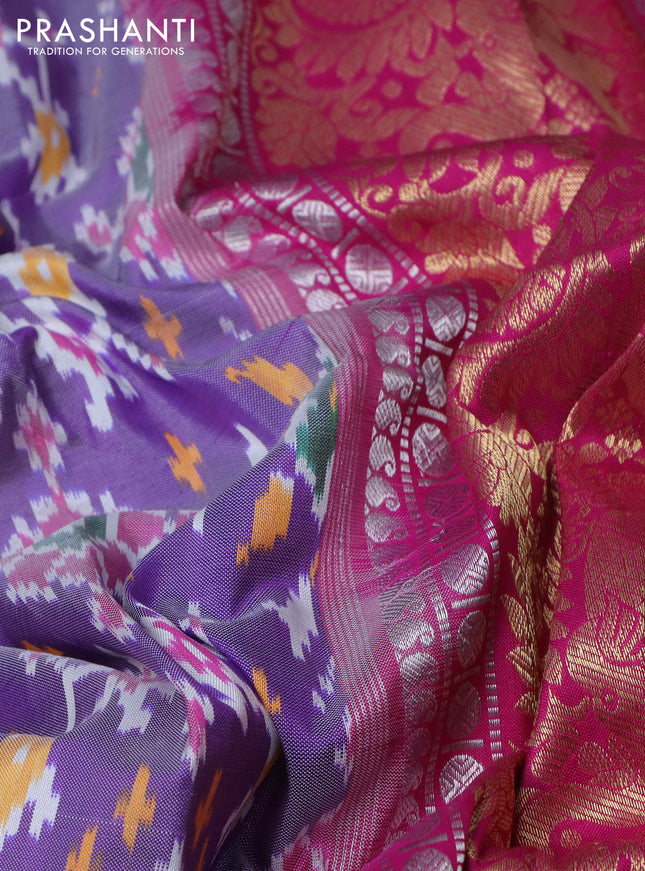 Pochampally silk saree lavender and pink with allover ikat weaves and long zari woven border