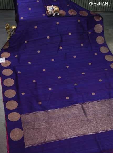 Banarasi raw silk saree navy blue and pink with geometric weaves and woven border
