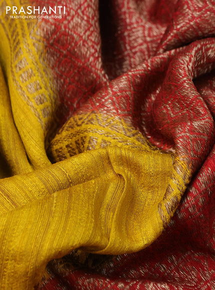 Banarasi raw silk saree mustard yellow and red with plain body and long woven border