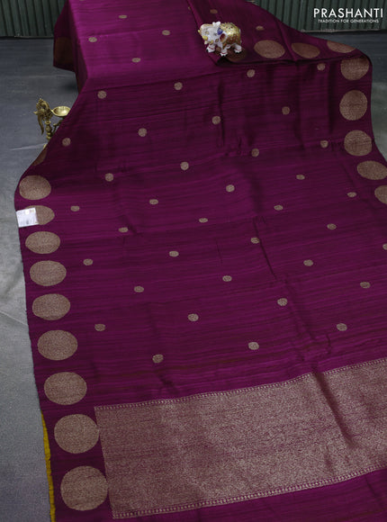 Banarasi raw silk saree wine shade and mustard yellow with woven buttas and woven butta border