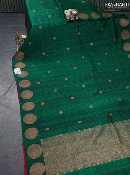 Banarasi raw silk saree green and maroon with woven buttas and woven butta border