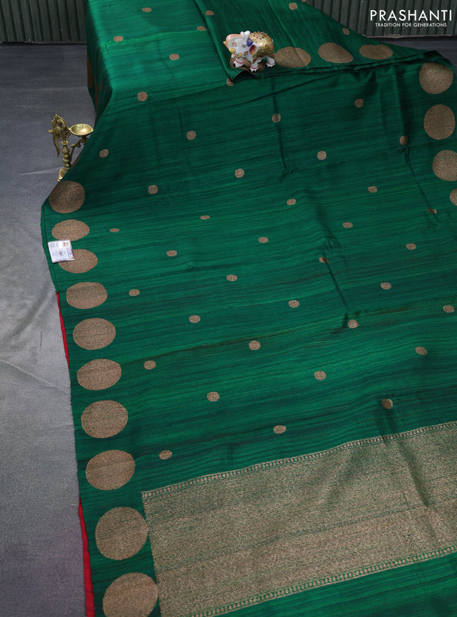 Banarasi raw silk saree green and maroon with woven buttas and woven butta border