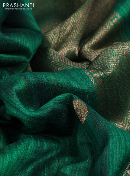 Banarasi raw silk saree green and maroon with woven buttas and woven butta border