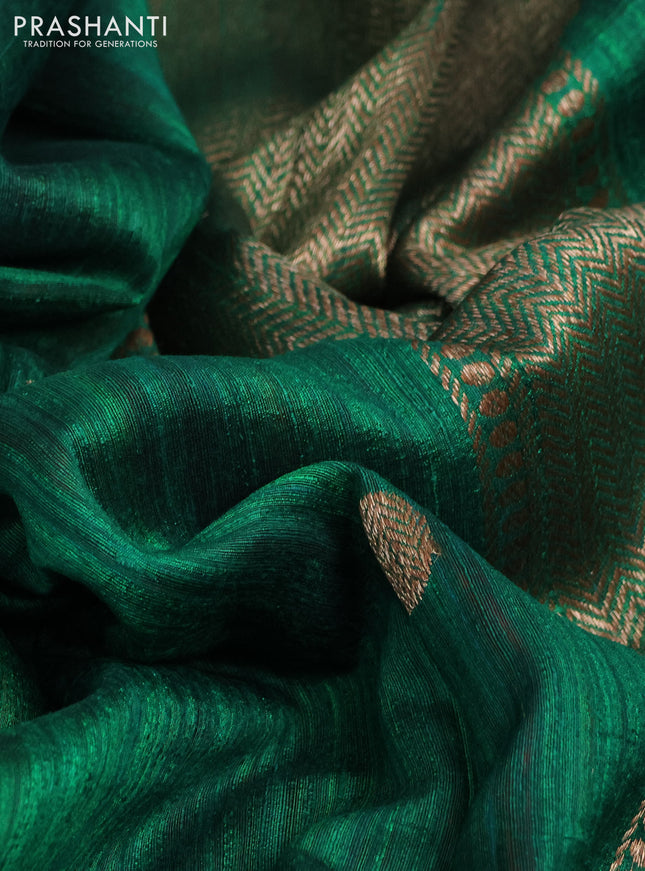 Banarasi raw silk saree green and maroon with woven buttas and woven butta border