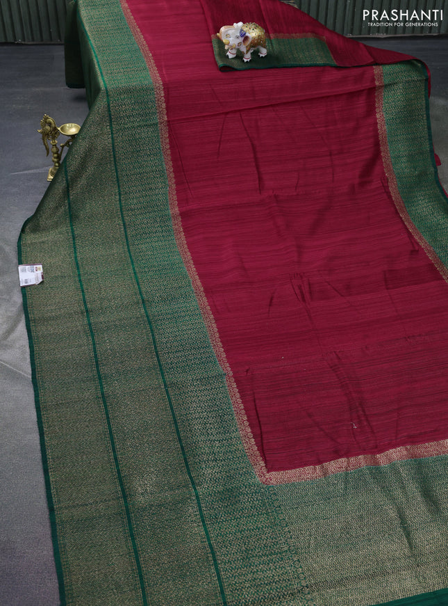 Banarasi raw silk saree maroon and green with plain body and long zari woven border