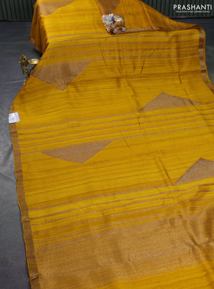 Banarasi raw silk saree mustard yellow with thread & zari weaves and woven border
