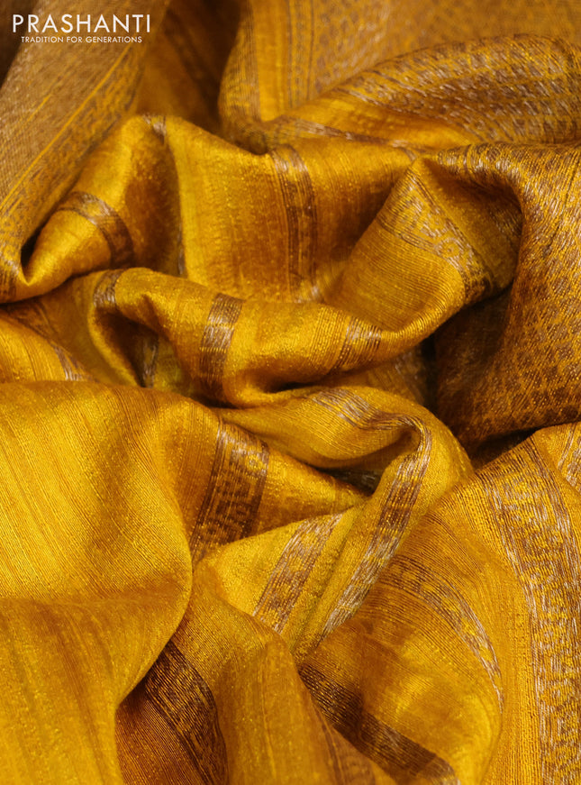 Banarasi raw silk saree mustard yellow with thread & zari weaves and woven border