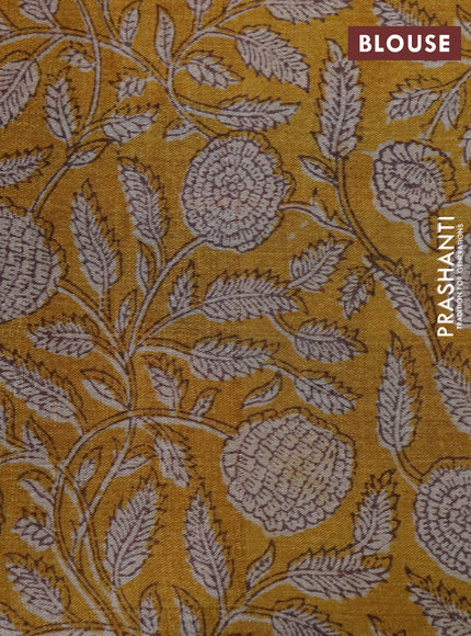 Pure tussar silk saree mustad yellow with allover digital prints and long printed border