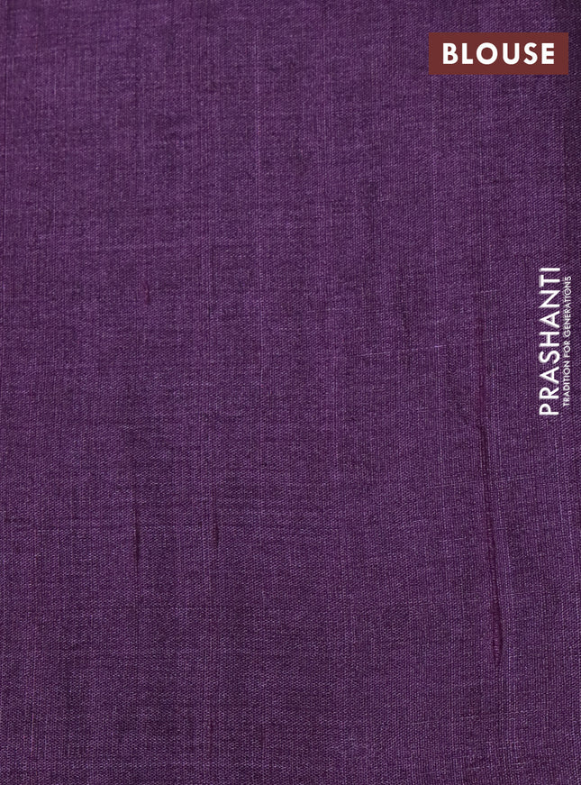 Pure tussar silk saree beige and purple with allover floral digital prints and long printed border