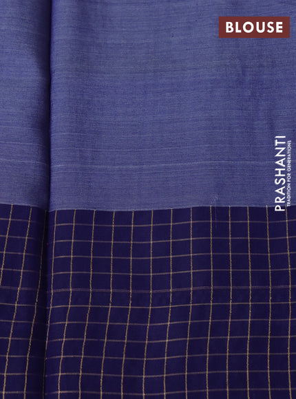 Pure tussar silk saree dark pink and navy blue with allover floral digital prints and temple design zari checks border