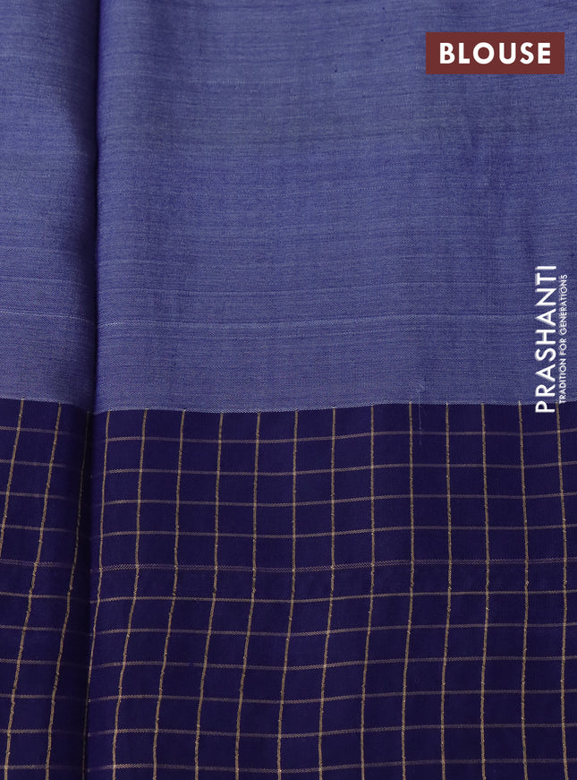 Pure tussar silk saree dark pink and navy blue with allover floral digital prints and temple design zari checks border