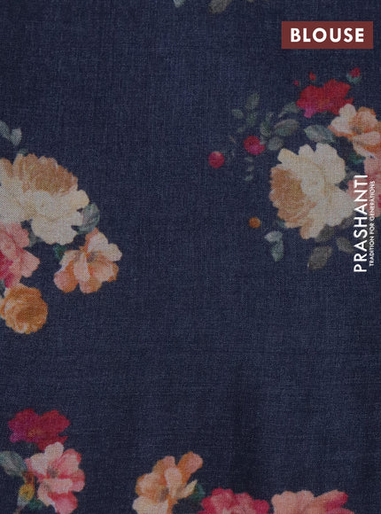 Pure tussar silk saree dark grey with allover zari weaves and floral digital printed border