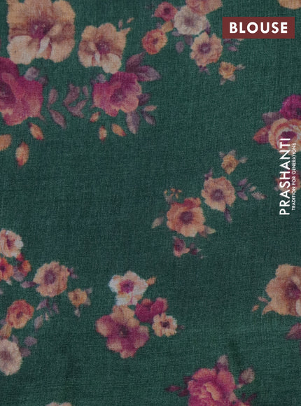 Pure tussar silk saree green with allover zari weaves and floral digital printed border