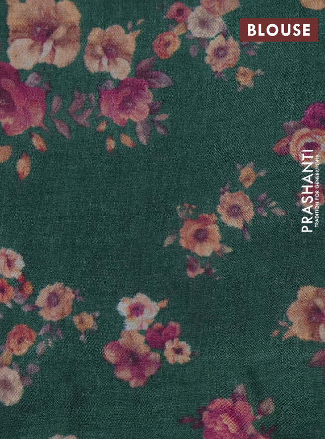 Pure tussar silk saree green with allover zari weaves and floral digital printed border