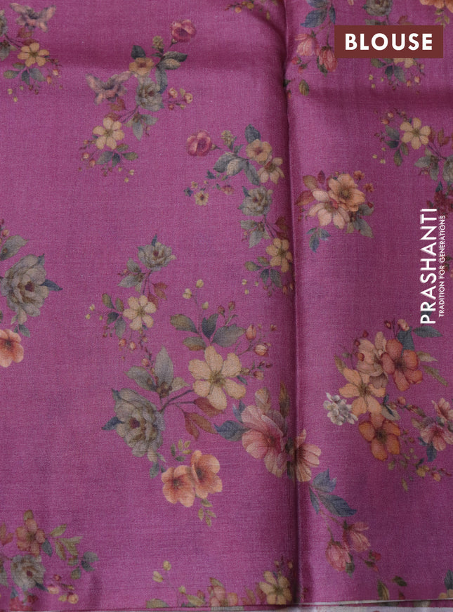 Pure tussar silk saree mauve pink with allover zari weaves and floral digital printed border
