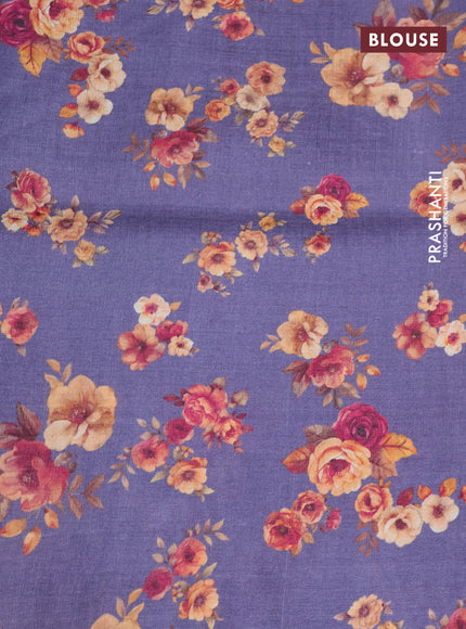Pure tussar silk saree blue shade with allover zari weaves and floral digital printed border