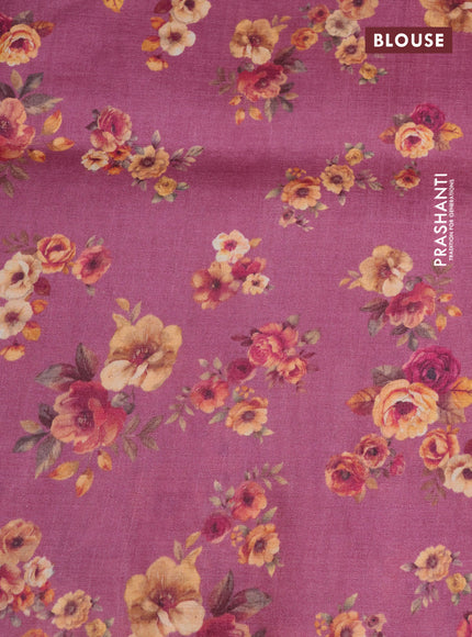 Pure tussar silk saree mauve pink with allover zari weaves and floral digital printed border