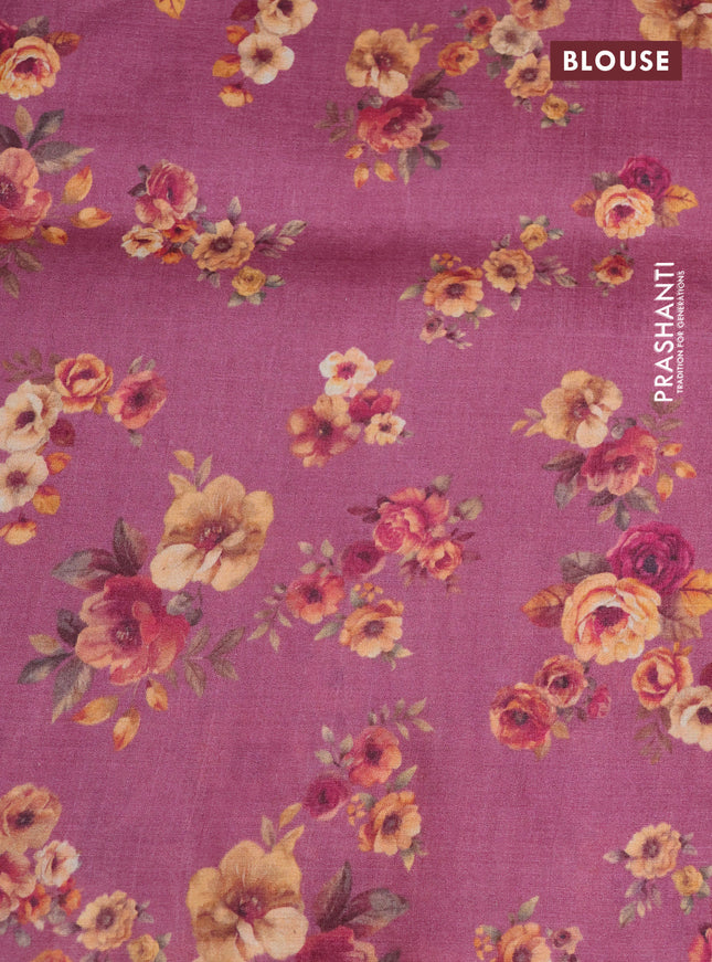 Pure tussar silk saree mauve pink with allover zari weaves and floral digital printed border