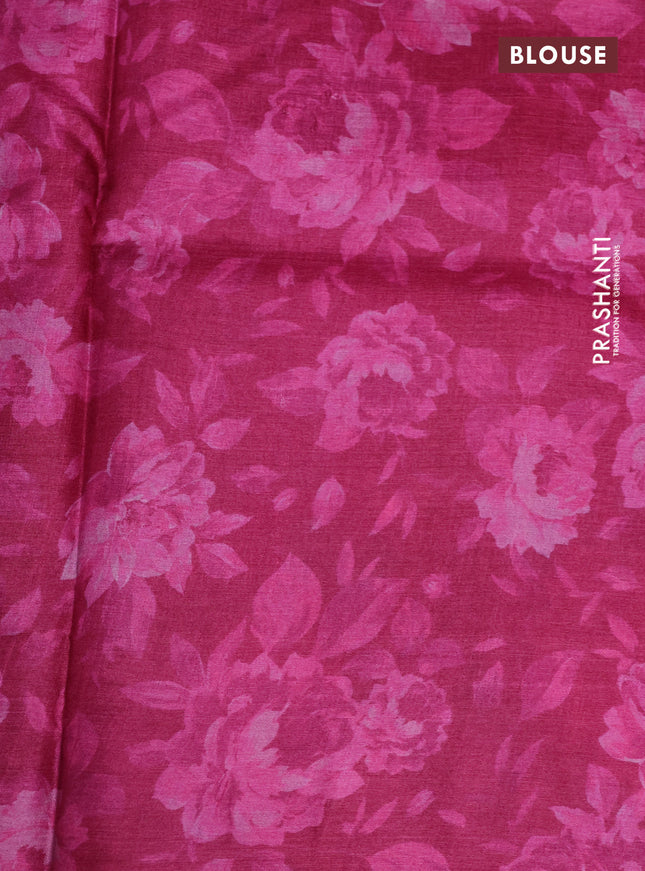 Pure tussar silk saree pink with allover zari weaves and floral digital printed border