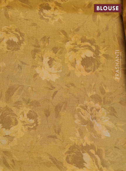 Pure tussar silk saree mustard yellow with allover zari weaves and floral digital printed border