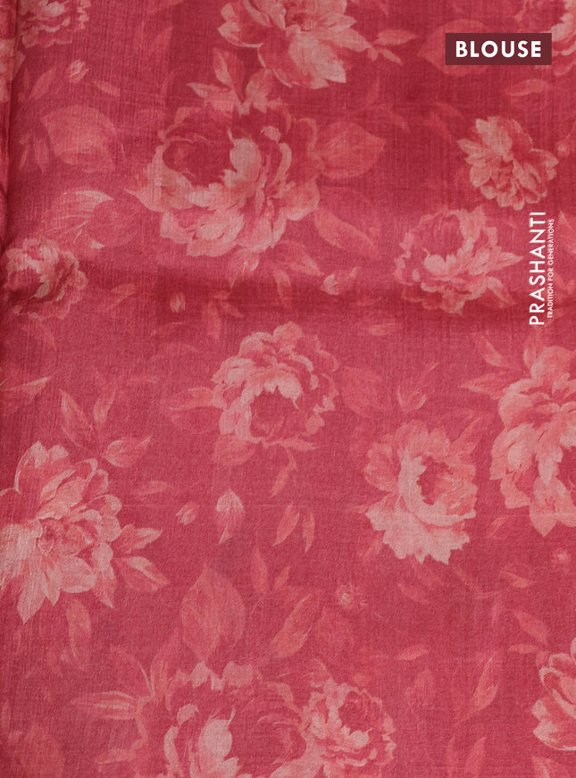Pure tussar silk saree maroon with allover zari weaves and floral digital printed border