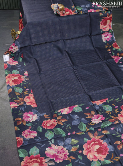Pure tussar silk saree elephant grey with allover zari weaves and floral digital printed border