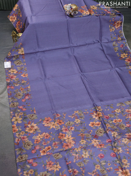 Pure tussar silk saree blue shade with allover zari weaves and floral digital printed border