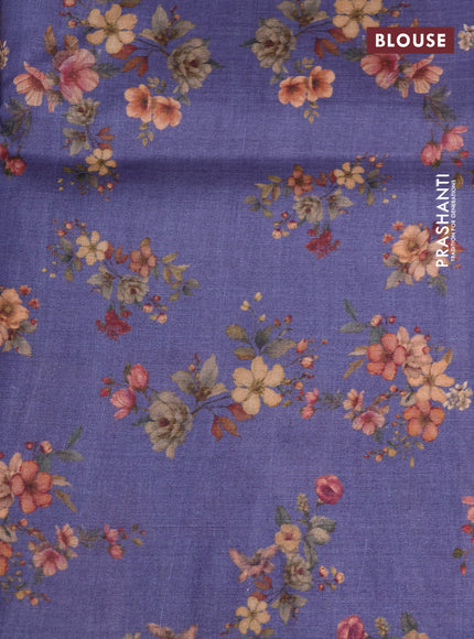 Pure tussar silk saree blue shade with allover zari weaves and floral digital printed border