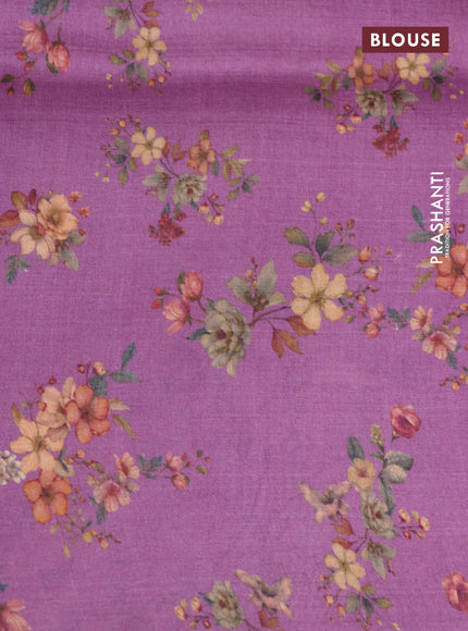 Pure tussar silk saree mauve pink with allover zari weaves and floral digital printed border