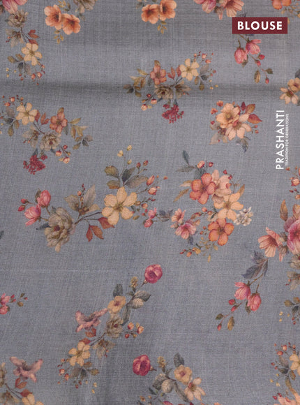 Pure tussar silk saree grey with allover zari weaves and floral digital printed border