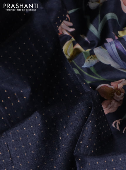 Pure tussar silk saree elephant grey with allover zari weaves and floral digital printed border