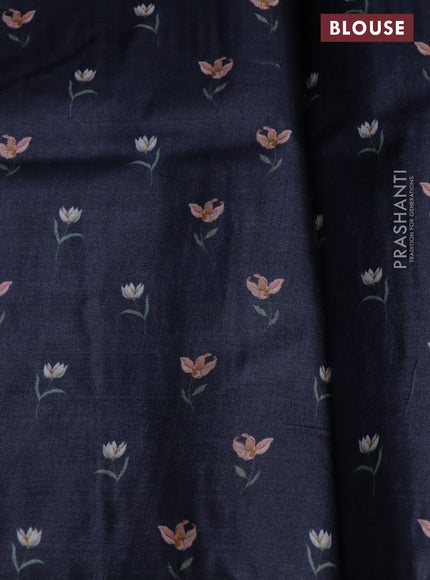 Pure tussar silk saree elephant grey with allover zari weaves and floral digital printed border