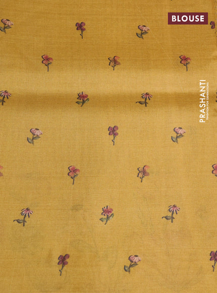 Pure tussar silk saree mustard yellow with allover zari weaves and floral digital printed border