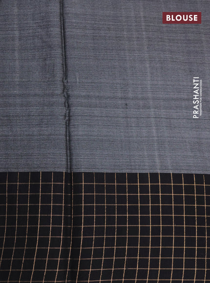 Pure tussar silk saree mauve pink and black with floral digital prints and temple design zari checked border