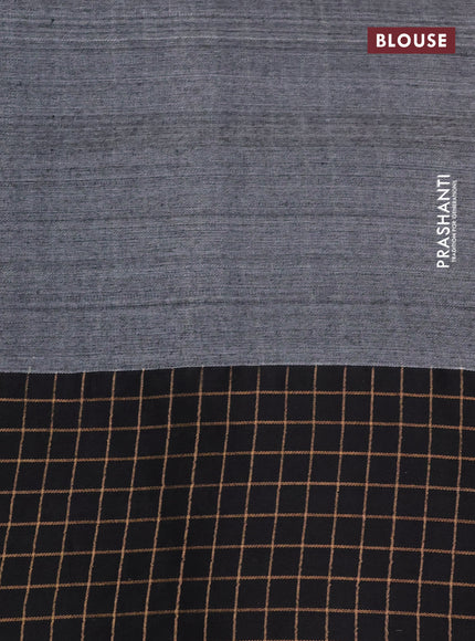 Pure tussar silk saree grey and black with floral digital prints and temple design zari checked border