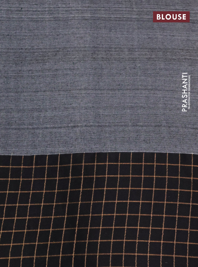 Pure tussar silk saree grey and black with floral digital prints and temple design zari checked border