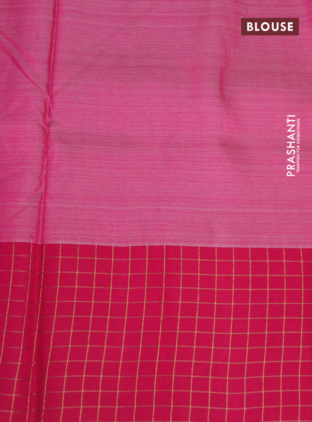 Pure tussar silk saree mauve pink and pink with floral digital prints and temple design zari checked border