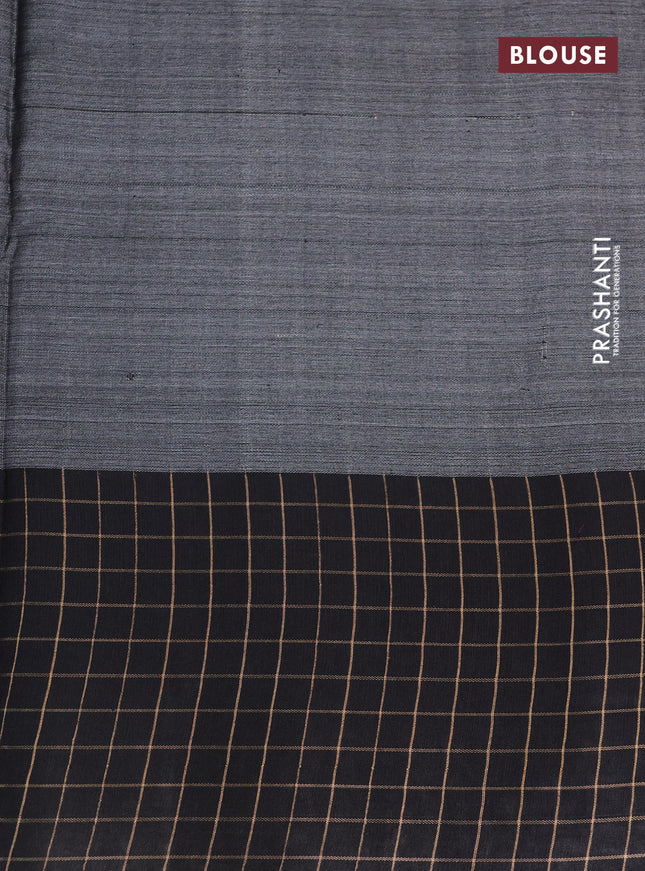 Pure tussar silk saree mauve pink and black with floral digital prints and temple design zari checked border