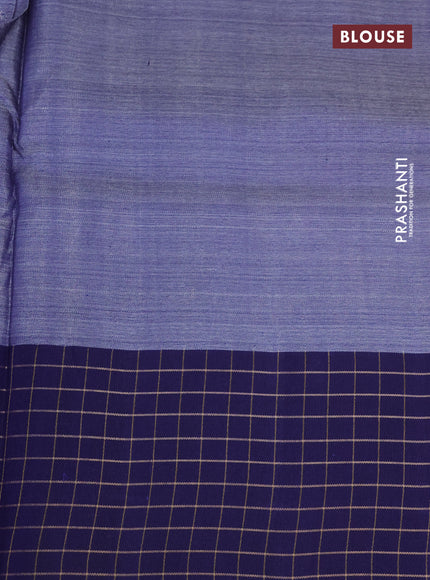 Pure tussar silk saree grey and blue with floral digital prints and temple design zari checked border