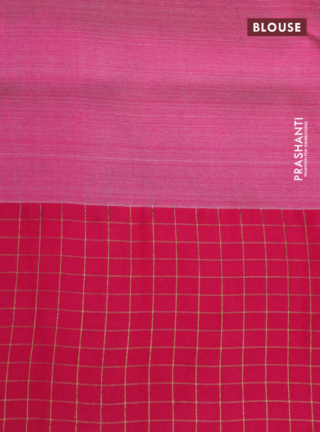 Pure tussar silk saree purple and pink with floral digital prints and temple design zari checked border