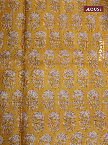 Pure tussar silk saree mustard yellow with allover prints and printed border