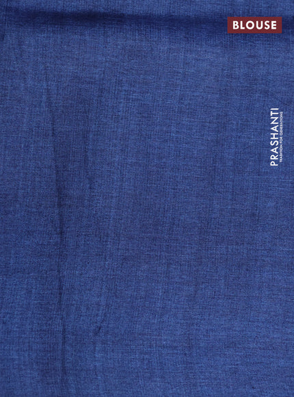 Pure tussar silk saree peacock blue with allover kalamkari prints and printed border